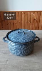 EMAILLE DONKER GRIJSGEWOLKTE PAN DIAMETER 22CM., Antiek en Kunst, Antiek | Emaille, Ophalen of Verzenden