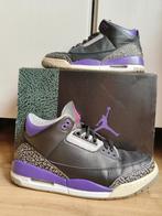 Nike Air Jordan 3 Black & Court Purple maat 44, Kleding | Heren, Schoenen, Zwart, Ophalen of Verzenden, Sneakers of Gympen, Gedragen
