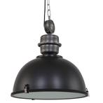 Hanglamp industrieel zwart met nikkel montage, 50 tot 75 cm, Ophalen of Verzenden, Zo goed als nieuw, Metaal