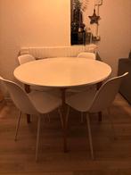 Witte ronde tafel met houten poten, Ophalen, 50 tot 100 cm, 100 tot 150 cm, Rond