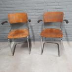 2 vintage plywood chroombuisstoelen, Huis en Inrichting, Stoelen, Twee, Gebruikt, Metaal, Ophalen