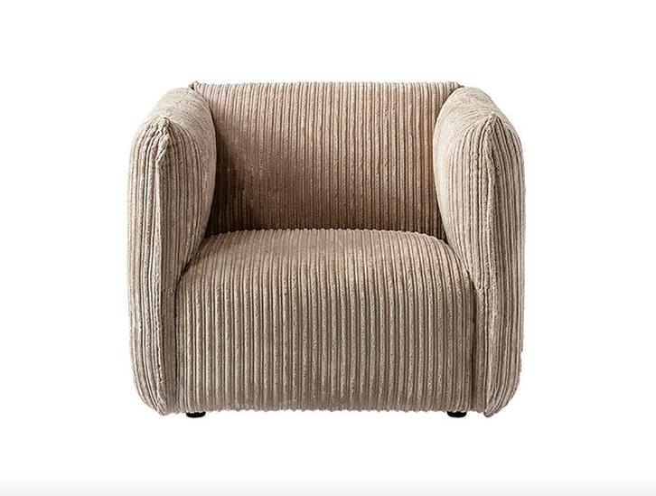 by fonQ Ribbon Fauteuil - Mink - Rib | Van €699, nu, Huis en Inrichting, Fauteuils, Nieuw, Stof, 50 tot 75 cm, Minder dan 75 cm