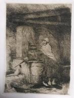 Kleine ets "Vrouw bij de waterpomp",  beeld 11,5x8,2 cm.Mooi, Ophalen of Verzenden