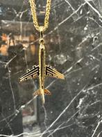 14k Gouden Vossenstaart Ketting met Vliegtuig Hanger - 60cm, Ophalen of Verzenden, Nieuw, Goud, Met hanger