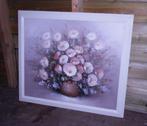 Fraai olieverf bloemen schilderij in lijst, Gebruikt, 50 tot 75 cm, Ophalen of Verzenden, Schilderij