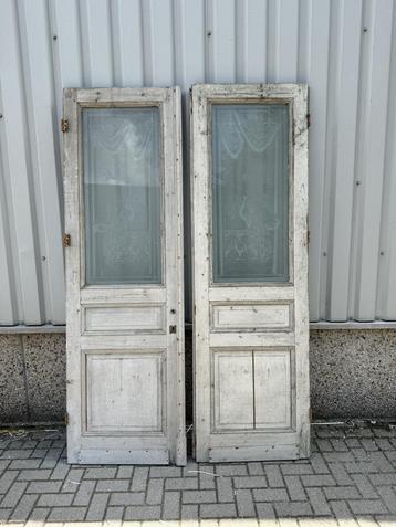 Zeer fraaie antieke ensuitedeuren met geetst glas uit 1890 beschikbaar voor biedingen