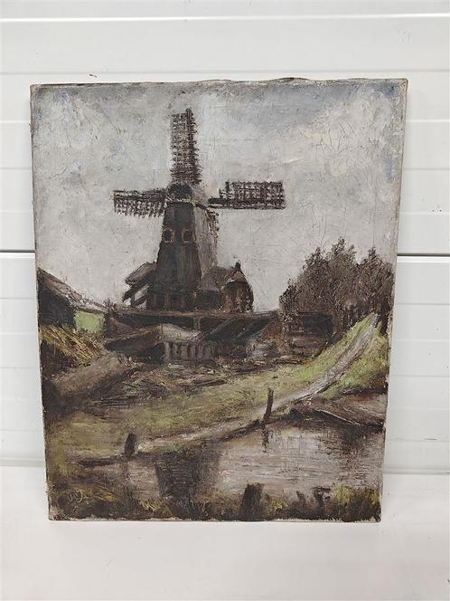 A5769 Klassiek Schilderij Van Molen [Gesigneerd], Antiek en Kunst, Kunst | Schilderijen | Klassiek, Ophalen of Verzenden