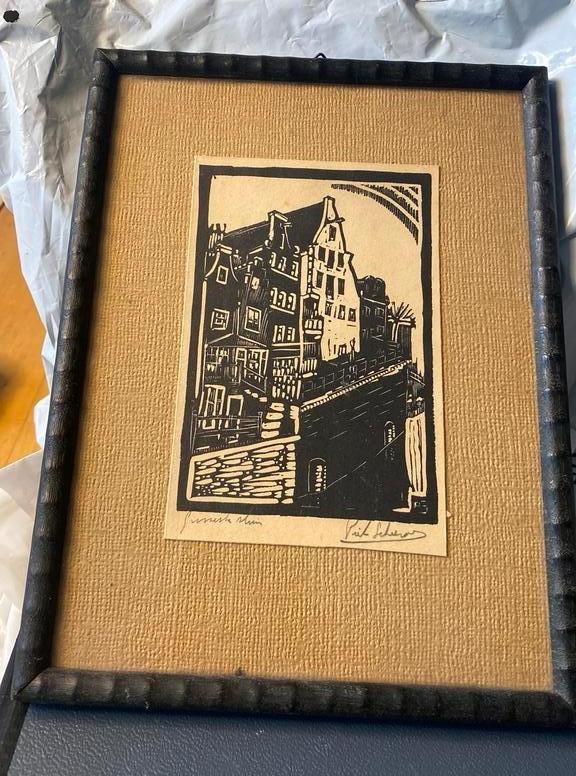 Houtsnede van Piet Scheerder, Antiek en Kunst, Kunst | Etsen en Gravures, Ophalen of Verzenden