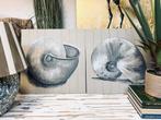 2 luik houten paneel schilderij sober schelp wanddecoratie, Ophalen
