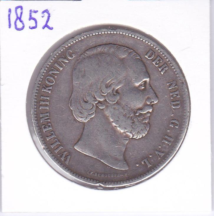 Rijksdaalder 1852 Willem 3 voor 49 euro, Postzegels en Munten, Munten | Nederland, Losse munt, 2½ gulden, Koning Willem III, Zilver