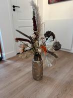 Vaas (goudkleurig) met droogbloemen, herfstkleuren,, Ophalen, Zo goed als nieuw
