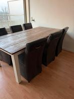 Te koop eettafel 6 stoelen met wieltjes, 200 cm of meer, Zo goed als nieuw, Rechthoekig, 50 tot 100 cm
