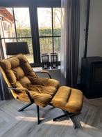 Prachtige fauteuil met hocker goud/okergeel, Huis en Inrichting, Fauteuils, Ophalen, 75 tot 100 cm, Zo goed als nieuw, Stof