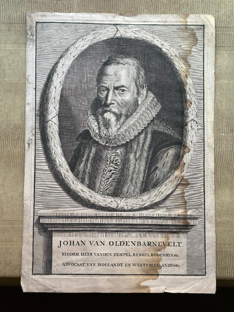 Ets gravure Johan van oldebarneveldt 18e eeuw, Antiek en Kunst, Kunst | Etsen en Gravures, Ophalen of Verzenden