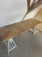 Eiken tafel werkblad met schragen als bureau, Huis en Inrichting, Bureaus, Ophalen, Zo goed als nieuw, Bureau