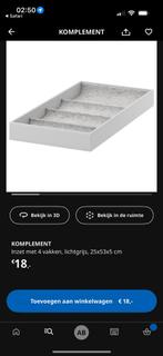 KOMPLEMENT Inzet met 4 vakken - Lichtgrijs, Minder dan 50 cm, Nieuw, Ophalen of Verzenden, Minder dan 100 cm