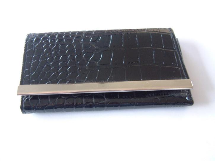 Vintage zwarte lak portemonnee met slangenprint ca 1970, Sieraden, Tassen en Uiterlijk, Portemonnees, Gebruikt, Zwart, Ophalen of Verzenden