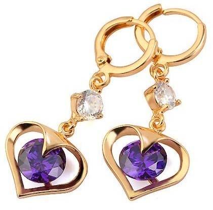 Oorbellen - oorhangers goud hart met amethist zirkonia, Sieraden, Tassen en Uiterlijk, Oorbellen, Nieuw, Hangers, Goud, Goud, Met edelsteen