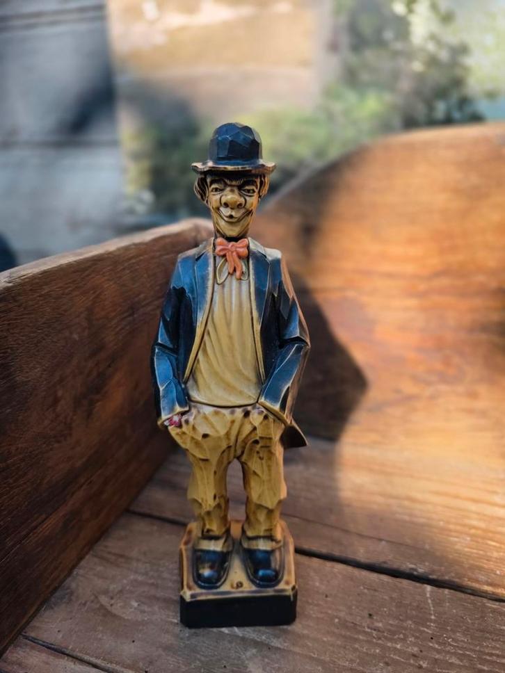 Vintage Houten Beeldje Man met Hoed, Antiek en Kunst, Kunst | Beelden en Houtsnijwerken, Ophalen of Verzenden