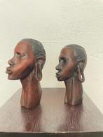 Afrikaanse Vintage Handgesneden Mahoniehouten Masai-bustes, Ophalen of Verzenden