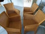 4 rotan stoelen, Huis en Inrichting, Stoelen, Ophalen, Gebruikt, Bruin, Riet of Rotan
