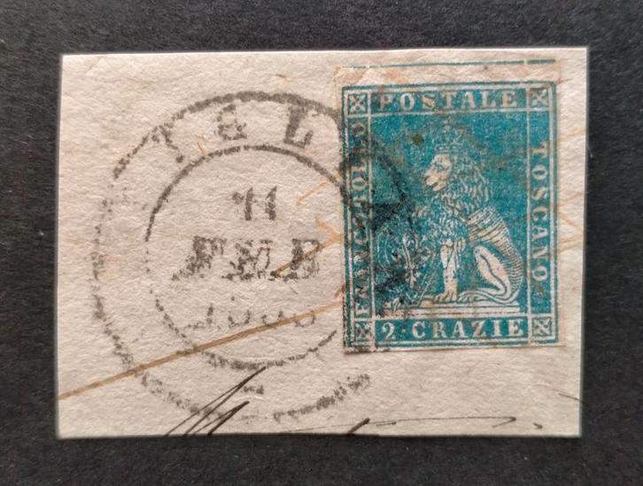 ITALIË - TOSCANA 1857 briefstukje Pitigliano 2 Crazie  Sa13, Postzegels en Munten, Postzegels | Europa | Italië, Gestempeld, Ophalen of Verzenden