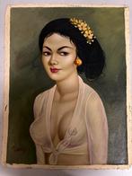 Schilderij portret Balinese schoone naakt, Antiek en Kunst, Ophalen of Verzenden