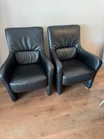 Zwarte leren fauteuils, Huis en Inrichting, Fauteuils, Ophalen, Gebruikt, 75 tot 100 cm, 50 tot 75 cm