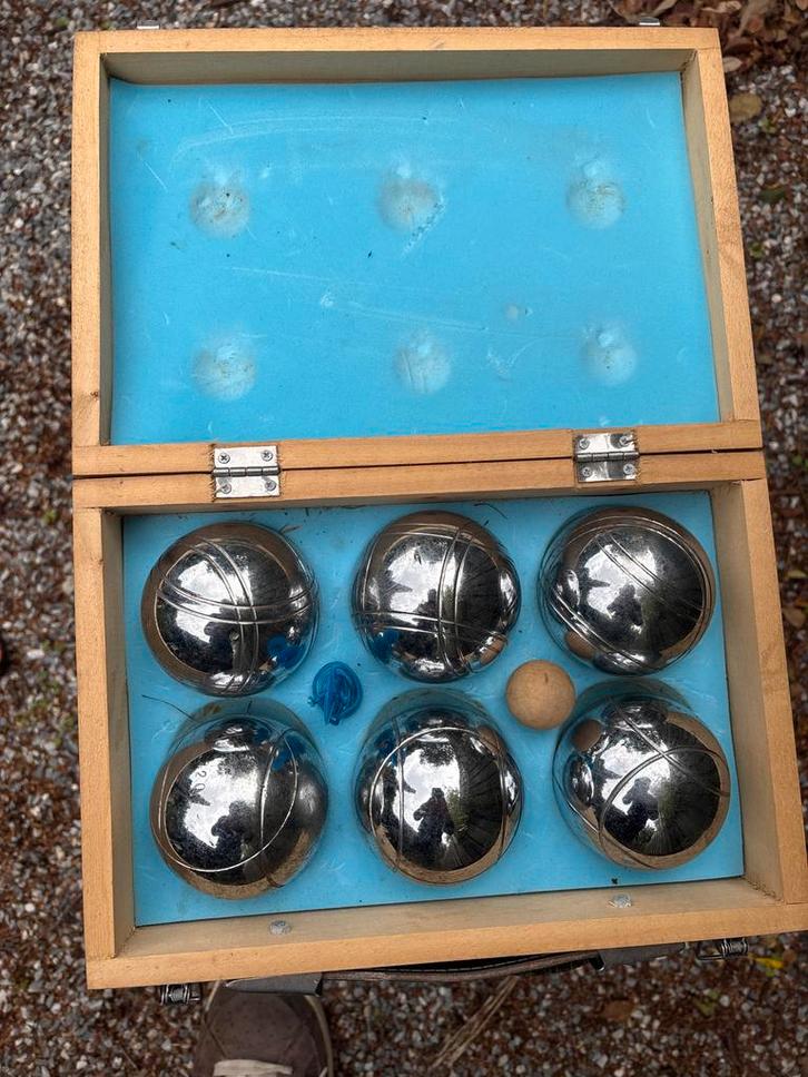 Jeu de Boules Set in Houten Kist, Hobby en Vrije tijd, Gezelschapsspellen | Bordspellen, Gebruikt, Drie of vier spelers, Reisspel
