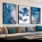 3 canvas doeken met blauwe bloemen Nieuw 60 x 90 cm, Oorspronkelijke maker, Nieuw, Ophalen of Verzenden, Print
