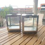 Set van 2 stalen windlichten – industrieel design, vierkant, Ophalen, Zo goed als nieuw, Metaal, 25 tot 50 cm