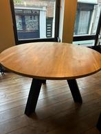 Mango houten tafel, zwarte poot, Huis en Inrichting, Tafels | Eettafels, Ophalen, Gebruikt, Rond, Vijf personen of meer