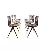 8x vintage eetkamerstoel model S22, Galvanitas ‘60, Vintage retro buisframe design rotan webbing papercord deens, Zwart, Ophalen of Verzenden