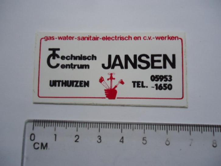 sticker oud Uithuizen Jansen cv loodgieter techniek retro, Verzamelen, Stickers, Zo goed als nieuw, Verzenden