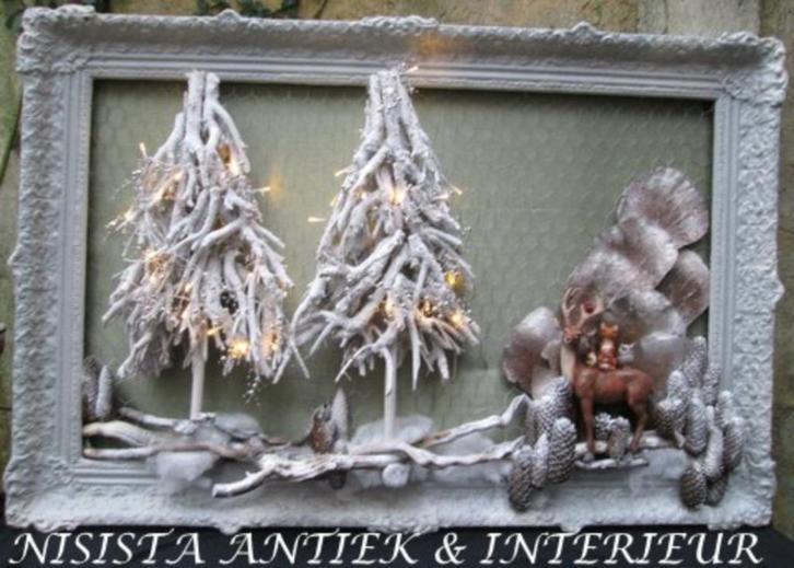 XXL 3D Kerst Schilderij met Kerstbomen Hert & Licht 117 x 78, Diversen, Kerst, Nieuw, Ophalen