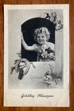 Oude Kinder Nieuwjaarskaart Koperdiepdruk, Verzamelen, Ophalen of Verzenden, 1940 tot 1960, Gelopen, Kinderen