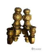 2 Brocante kandelaars - wandkandelaars hout antiek - goud, Verzenden