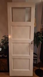 Jaren '30 paneeldeur met canale glas (ribbelglas), 3 panelen, Ophalen, Gebruikt, Minder dan 80 cm, Binnendeur