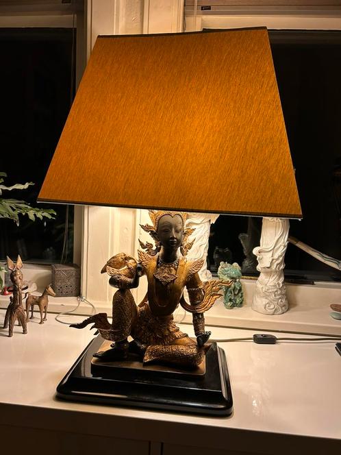 Tafellamp met vergulde bronzen teppanom, Huis en Inrichting, Lampen | Tafellampen, Zo goed als nieuw, Minder dan 50 cm, Ophalen