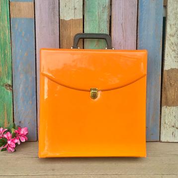 Vintage oranje platen koffer LP koffertje retro kleurtje