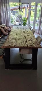 Robuuste eettafel van originele meerpalen, Gebruikt, 200 cm of meer, Vijf personen of meer, Industrieel / landelijk