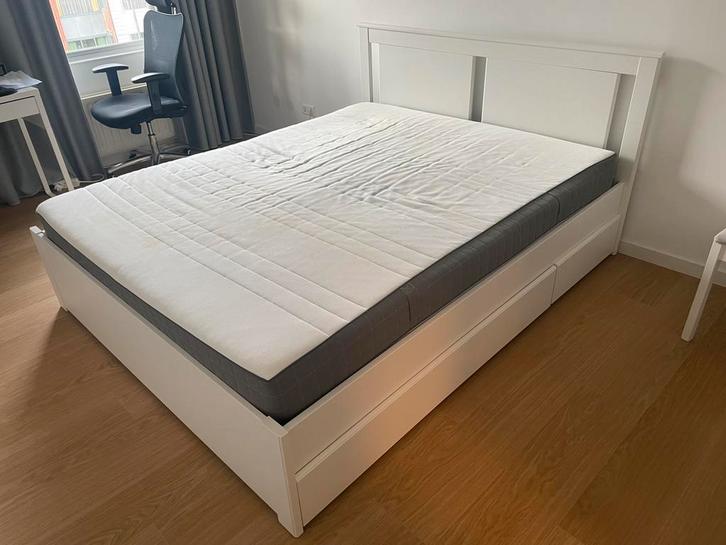 Ikea SONGESAND bed with 4 drawers, Huis en Inrichting, Slaapkamer | Bedden, Gebruikt, Tweepersoons, 160 cm, 200 cm, Hout, Wit