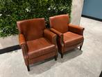 Vintage Clubfauteuils - Set van 2 in Cognac Leer, Ophalen, Zo goed als nieuw, Leer, 75 tot 100 cm