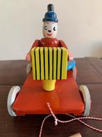 Vintage Houten Trekpop Accordeonist Speelgoed Karretje Retro, Ophalen of Verzenden