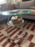 Glazen Bijzettafel met Chrome Onderstel, Minder dan 55 cm, Rond, Ophalen, 45 tot 60 cm