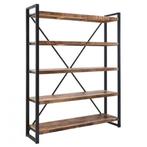 Boekenrek 160 cm Mango hout / zwart metaal Nu actie, Nieuw, 25 tot 50 cm, 100 tot 150 cm, Metaal