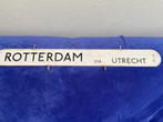 oude treinbord perron bord NS Rotterdam via Utrecht, Verzamelen, Ophalen of Verzenden, Gebruikt, Trein, Overige typen