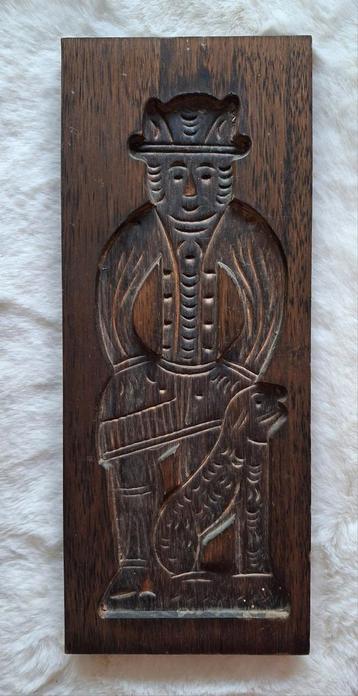Brocante speculaasplank man met een hond  beschikbaar voor biedingen