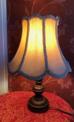 Brocante tafellamp houten lampvoet antiek, Ophalen of Verzenden, Gebruikt, Stof, Minder dan 50 cm