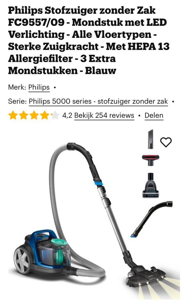 Philips zak loze stofzuiger PowerPro Active Cyclone 7, Witgoed en Apparatuur, Stofzuigers, Zo goed als nieuw, Stofzuiger, Minder dan 1200 watt